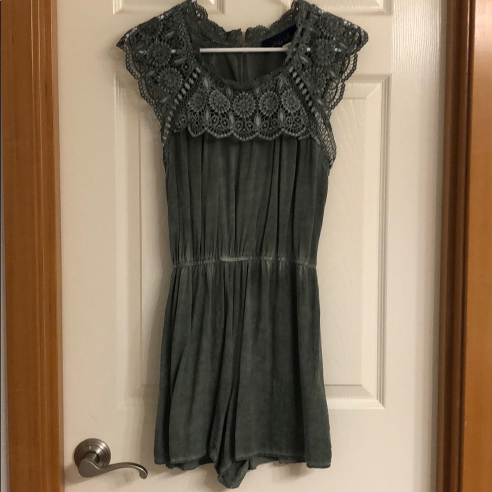 Olive green with lace romper